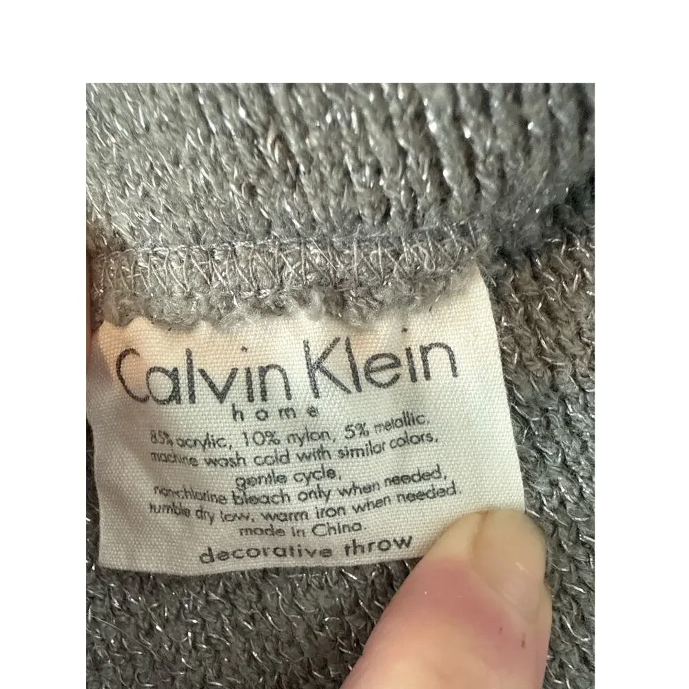 Calvin Klein Home Gray Metallic Knit Throw Quiet Luxury